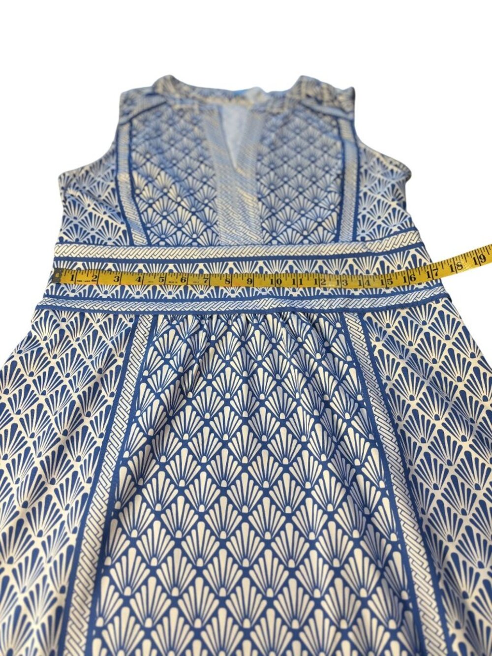 J. McLaughlin Blue & White Sleeveless Geometric Patterned Dress Size XL - Picture 10 of 14